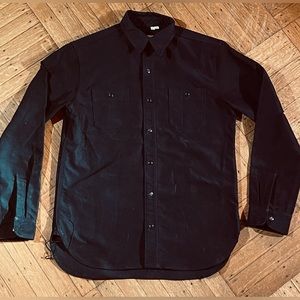 GUSTIN #115 Egyptian Giza Moleskin Workshirt - Jet Black Large Slim